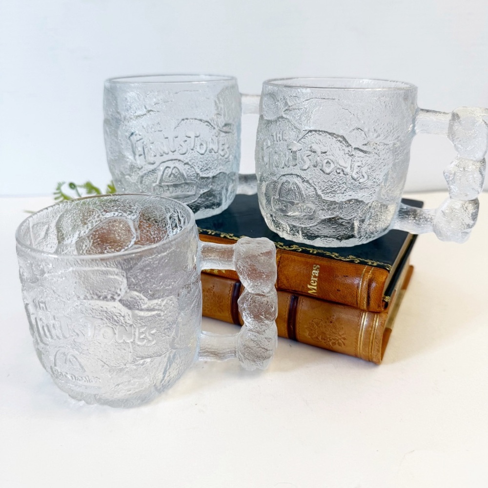 Vintage McDonald’s The Flintstones Lot of 3 Collectible Glass Mugs circa 1993